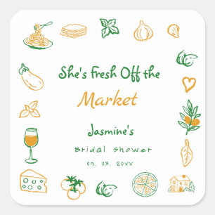 Fresh Off The Market Hand Drawn Bridal Shower Square Sticker