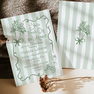 Fresh Off the Market Hand drawn Sage Bridal Shower Invitation