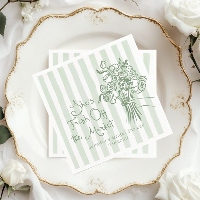 Fresh Off the Market Hand drawn Sage Bridal Shower Napkins (Creator Uploaded)