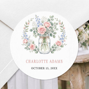 Fresh Off The Market Mason Jar Bridal Shower Classic Round Sticker