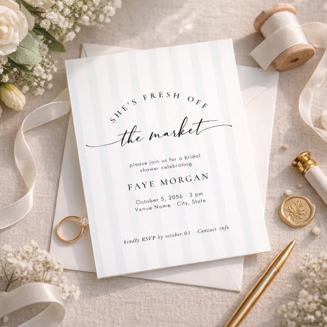 Fresh Off the Market Modern Stripe Bridal Shower Invitation (Creator Uploaded)