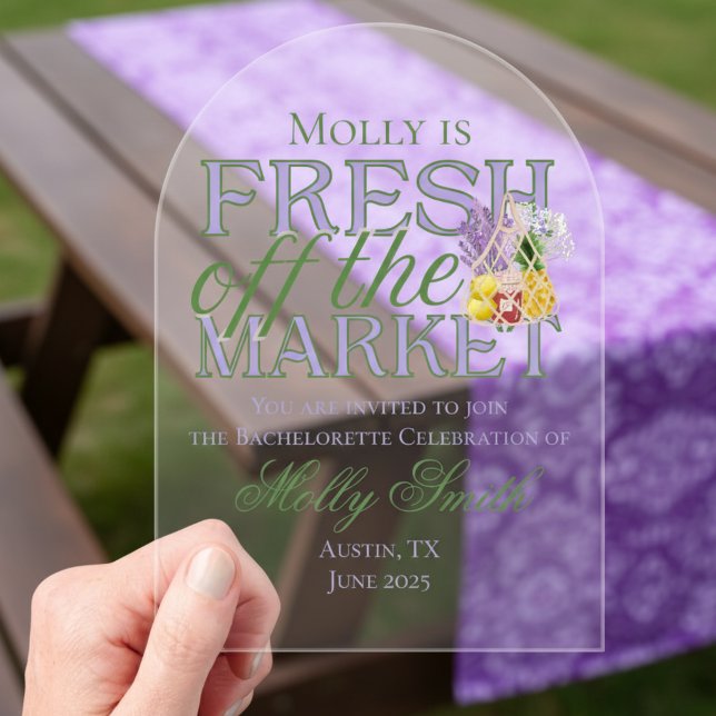 Fresh Off the Market – Personalized Modern Bridal Acrylic Invitations (Celebrate your newly-engaged status in style with this elegant “Fresh Off the Market” design!)