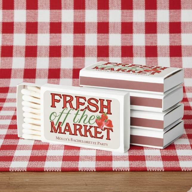 Fresh Off the Market – Personalized Modern Bridal Matchboxes (Celebrate your newly-engaged status in style with this elegant “Fresh Off the Market” design!)