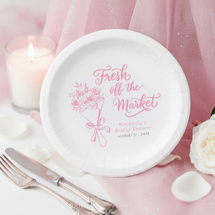 Fresh Off The Market Pink Garden Bridal Shower Paper Plates
