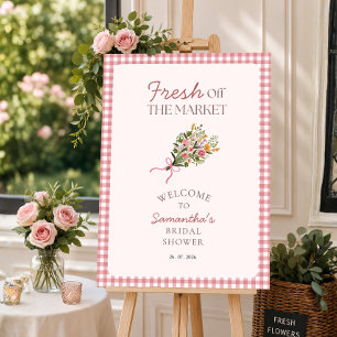 Fresh off the market pink gingham welcome sign