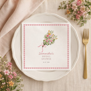 Fresh off the market pink gingham welcome sign napkins