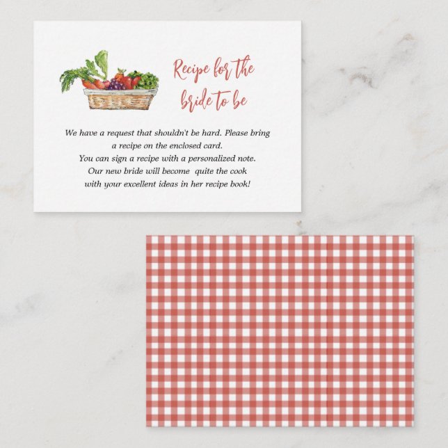 Fresh off the market Recipe Request Bridal Shower Enclosure Card (Front/Back)