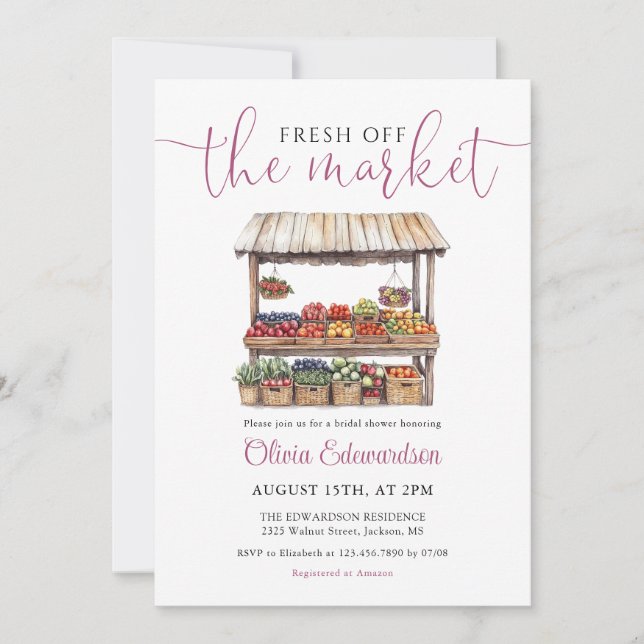 Fresh Off The Market Rustic Bridal Shower Invitation (Front)