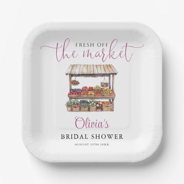 Fresh Off The Market Rustic Bridal Shower Paper Plates (Front)