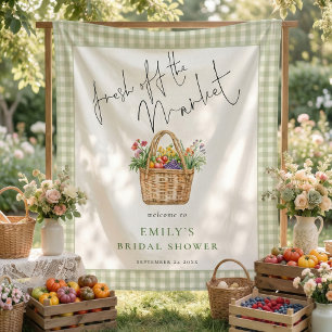 Fresh off the Market Sage Gingham Welcome Tapestry