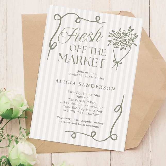 Fresh Off the Market Sage Green Bridal Shower Invitation (Creator Uploaded)