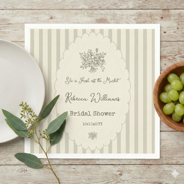 Fresh off the Market Sage Green Bridal Shower Napkins (Creator Uploaded)