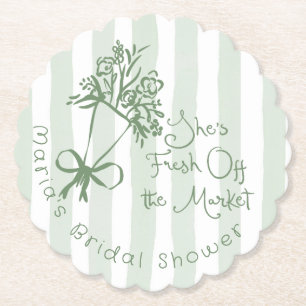 Fresh Off the Market Sage green whimsical Bouquet Paper Coaster
