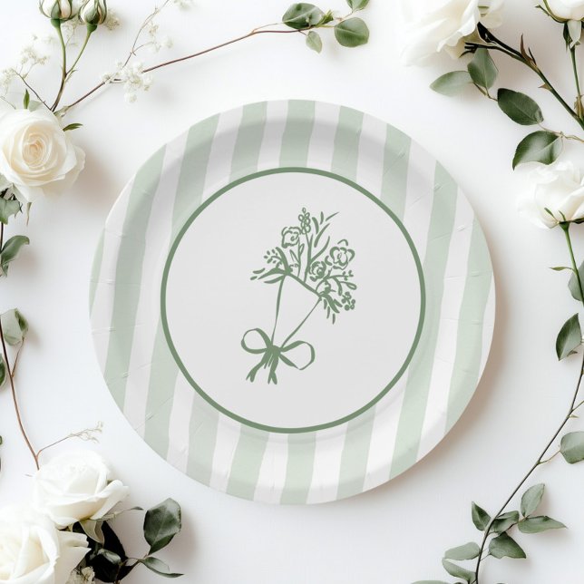 Fresh Off the Market Sage green whimsical Bouquet Paper Plates (Creator Uploaded)