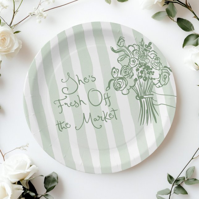 Fresh Off the Market Sage green whimsical Bouquet Paper Plates (Creator Uploaded)