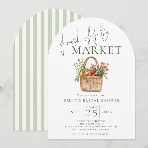 Fresh off the Market Sage Stripes Bridal Shower Invitation