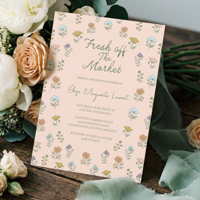 Fresh Off The Market Sketch Floral Bridal Shower Invitation (Fresh Off The Market Sketch Floral Bridal Shower Invitation)