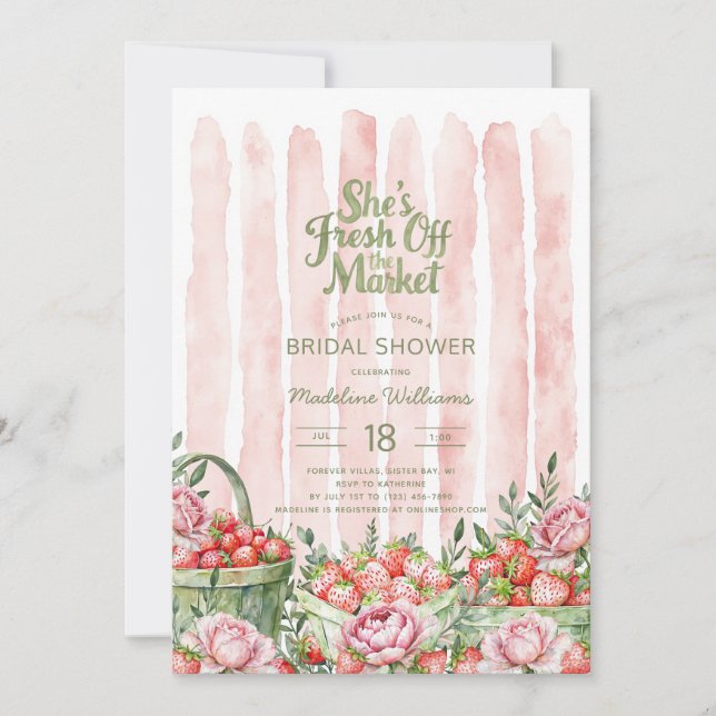 Fresh Off the Market Strawberry Bridal Shower Invitation (Front)