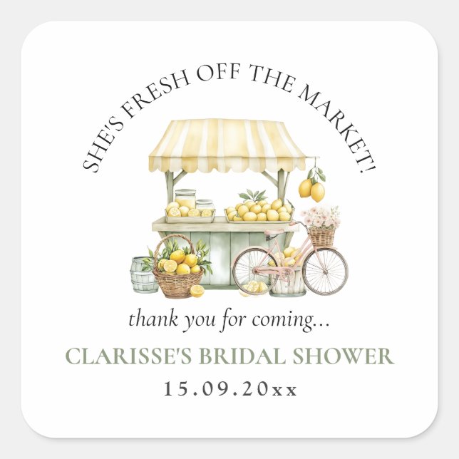 Fresh Off The Market Summer Citrus Bridal Shower Square Sticker (Front)