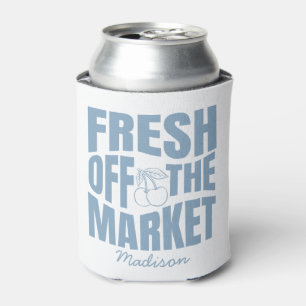 Fresh Off the Market Whimsical Blue Bridal Shower Can Cooler