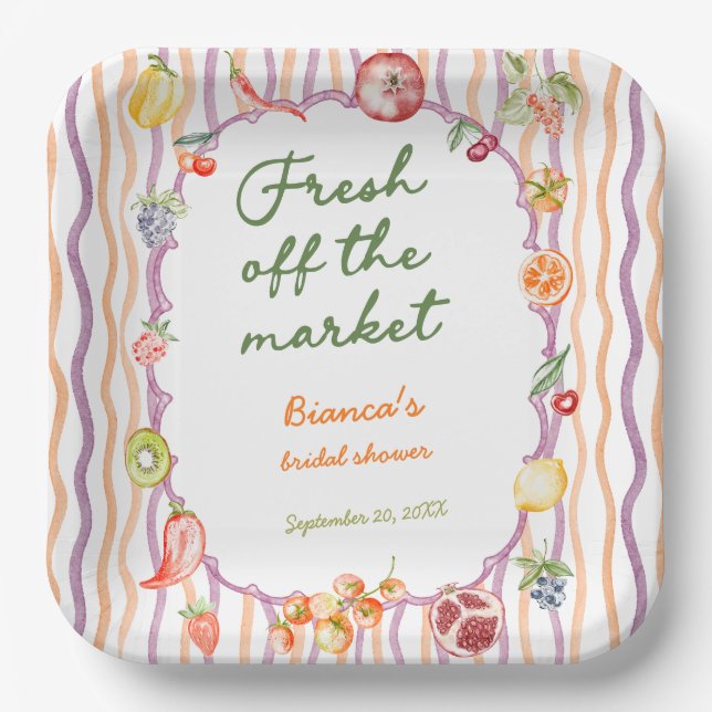 Fresh Off The Market Whimsical Bridal Shower Paper Plates (Front)
