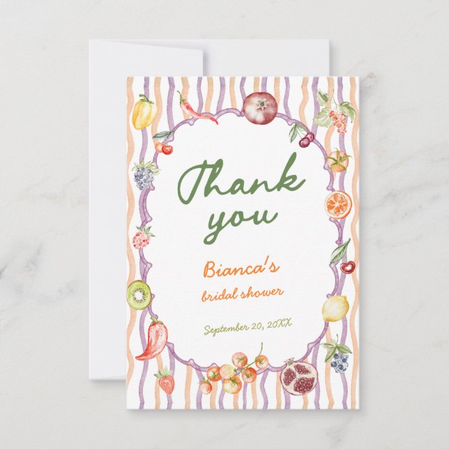 Fresh Off The Market Whimsical Bridal Shower Thank You Card (Front)