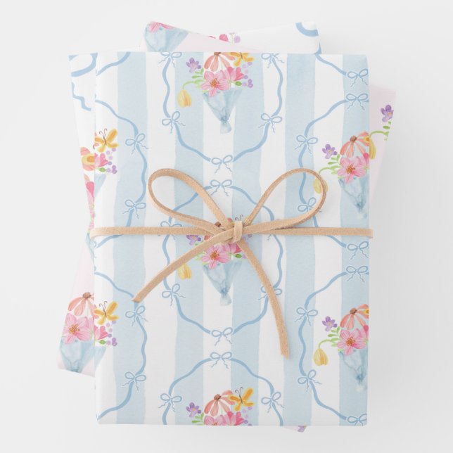 Fresh Off the market Whimsical Floral Pastel Wrapping Paper Sheets (In situ)