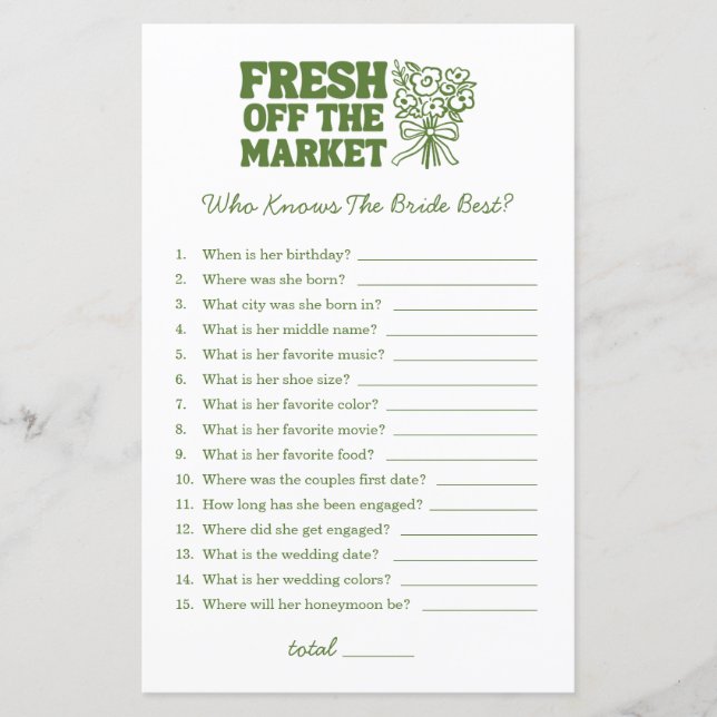 Fresh Off the Market Whimsical Green Bridal Shower (Front)