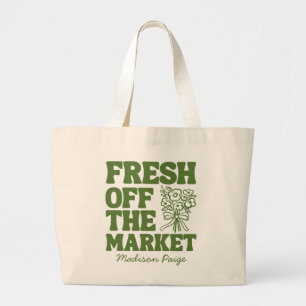 Fresh Off the Market Whimsical Green Bridal Shower Large Tote Bag