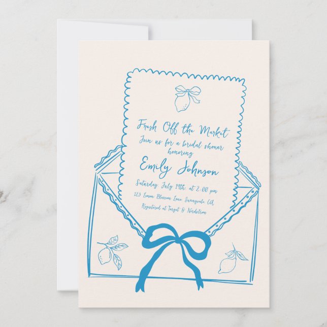 Fresh Off the Market Whimsical Lemon Bridal Shower Invitation (Front)