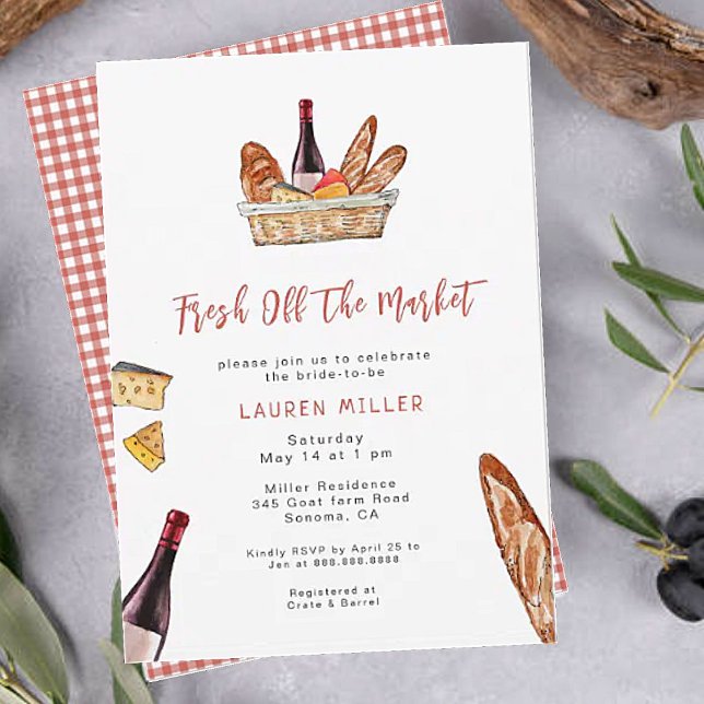 Fresh Off the Market Wine & Cheese Bridal shower Invitation (Creator Uploaded)