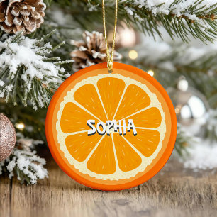 Fresh Orange Fruit Juicy Lemon Juice Illustration Ceramic Ornament