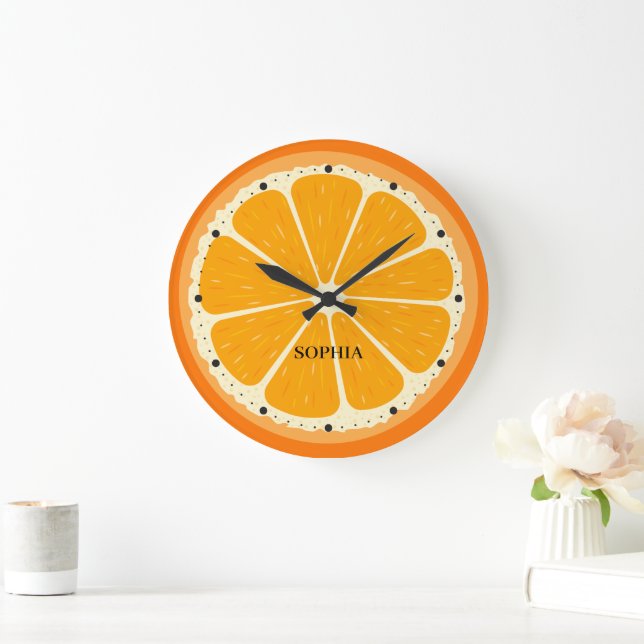 Fresh Orange Fruit Juicy Lemon Juice Illustration Large Clock (Home)