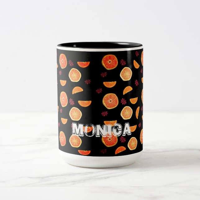 Fresh Orange Fruits Slices and Cinnamon Two-Tone Coffee Mug (Center)