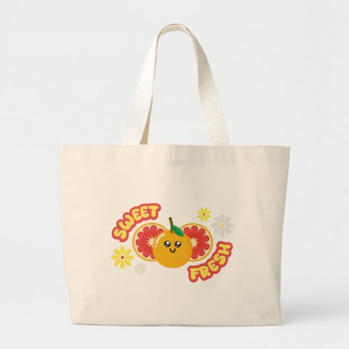 Fresh Orange Illustration Grapefruit Large Tote Bag