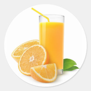Fresh orange juice in a glass classic round sticker