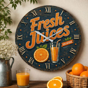 Fresh Orange Juice Rustic Farmhouse Bar Large Clock