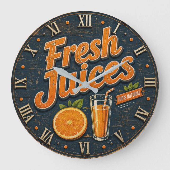 Fresh Orange Juice Rustic Farmhouse Bar Large Clock (Front)