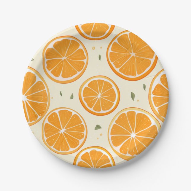 Fresh Orange Slice Pattern – Bright Citrus Fruit Paper Plates (Front)