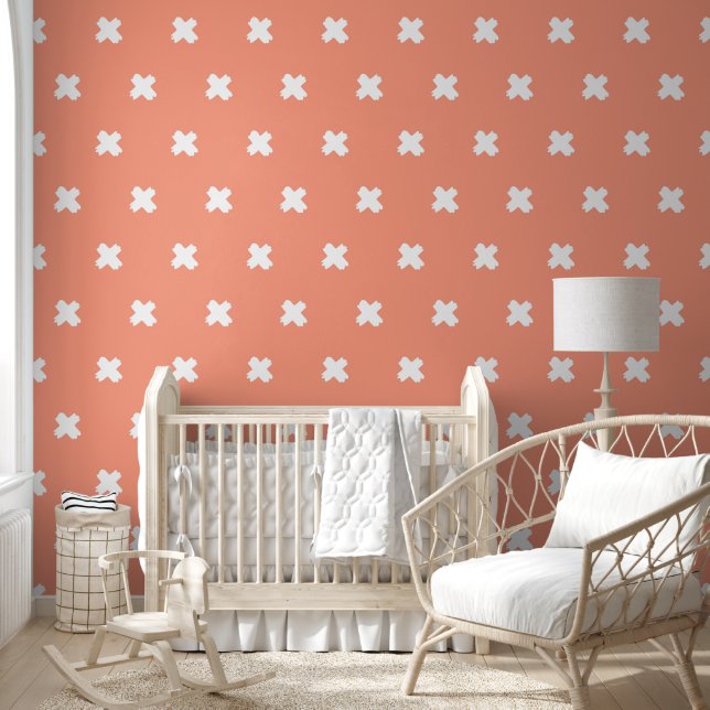 Fresh Orange-White Cross Pattern Wallpaper (Kids)