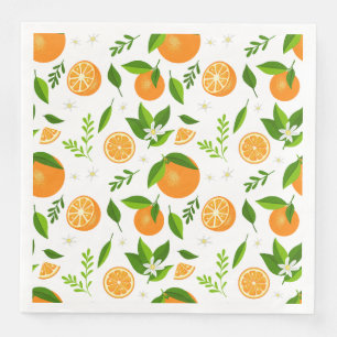 Fresh oranges with flowers and leaves paper dinner napkins