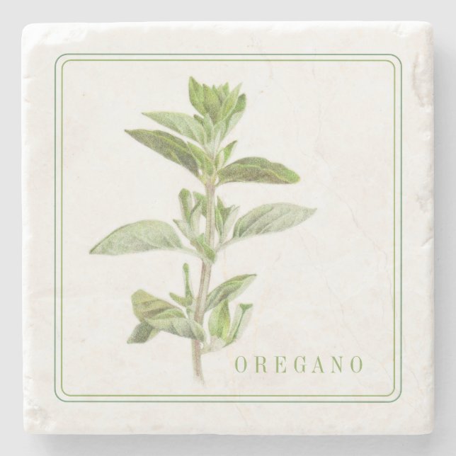 FRESH OREGANO Marble Stone Coaster (+text) (Front)