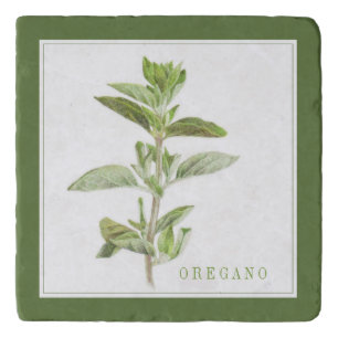 FRESH OREGANO Marble Stone Trivet (+text) Green