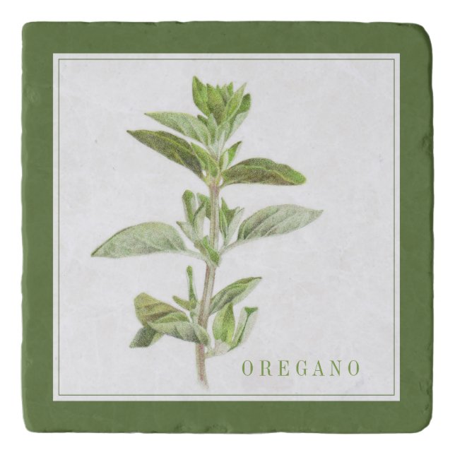 FRESH OREGANO Marble Stone Trivet (+text) Green (Front)
