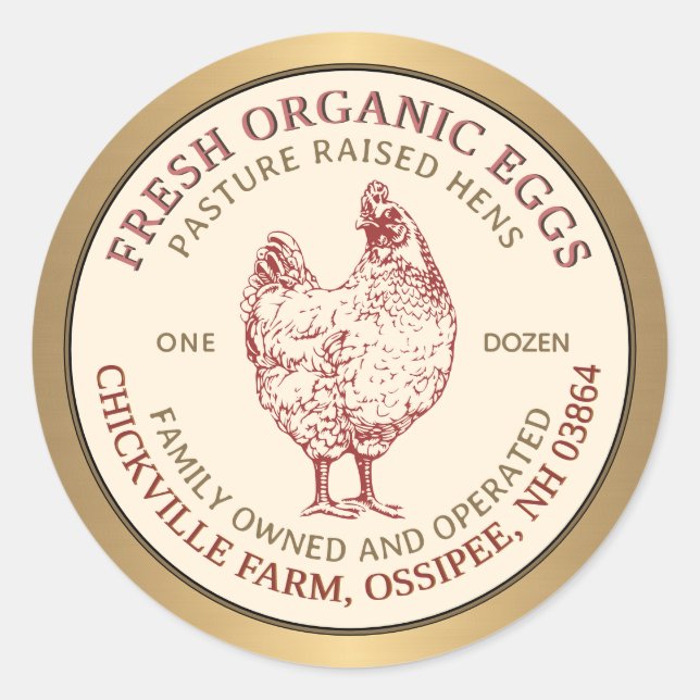 Fresh Organic Egg Carton Label Gold Border (Front)