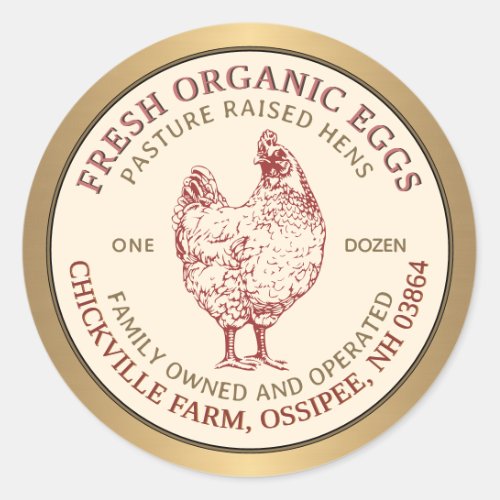 Fresh Organic Egg Carton Label Gold Border