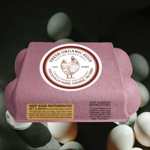 Fresh Organic Egg Carton Label with Hen Red Border