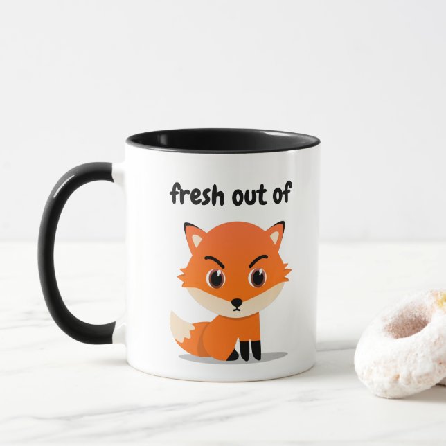 Fresh Out Of Fox - cute sarcastic red fox Mug (With Donut)