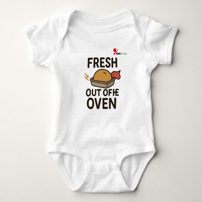 "Fresh Out of the Oven" Funny Baby Shower Gift Bod Baby Bodysuit (Front)