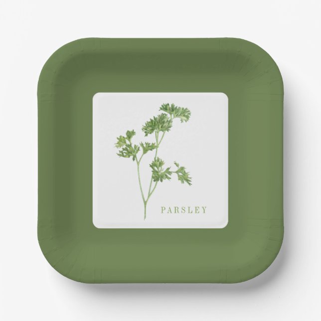 FRESH PARSLEY 7" Square Paper Plates - Green (Front)